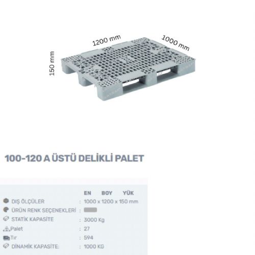 100-120 A - PLASTİK 3 KIZAKLI ÜZERİ DELİKLİ PALET