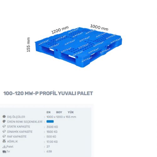 100-120 MWP-5 - PLASTİK 5 KIZAKLI ÜZERİ DELİKLİ PALET