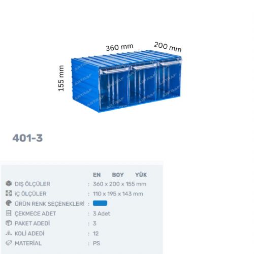 401-3 - PLASTİK ÇEKMECELİ KUTU