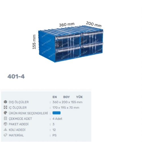 401-4 - PLASTİK ÇEKMECELİ KUTU