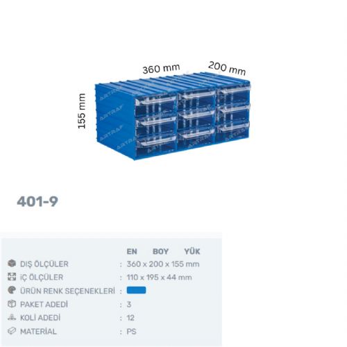 401-9 - PLASTİK ÇEKMECELİ KUTU