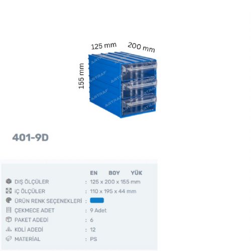 401-9D - PLASTİK ÇEKMECELİ KUTU