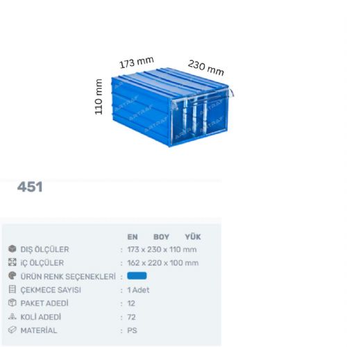 451 - PLASTİK ÇEKMECELİ KUTU