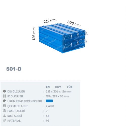 501-D PLASTİK ÇEKMECELİ KUTU
