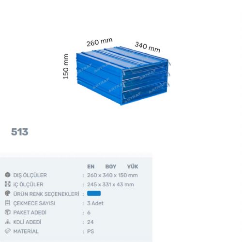 513 - PLASTİK ÇEKMECELİ KUTU