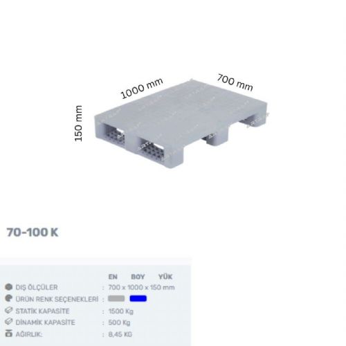 70-100 K PLASTİK 3 KIZAKLI ÜZERİ DÜZ PALET