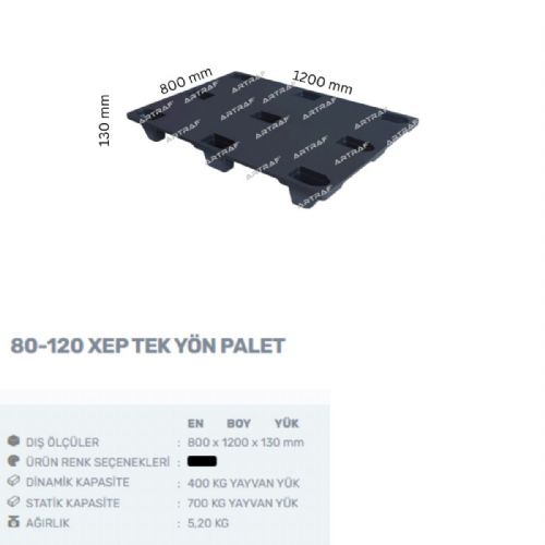 80-120 XEP - PLASTİK 9 AYAKLI ÜSTÜ DELİKLİ PALET