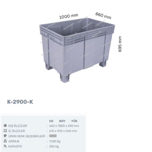 K-2900-K PLASTİK KAPALI KONTEYNER KASA