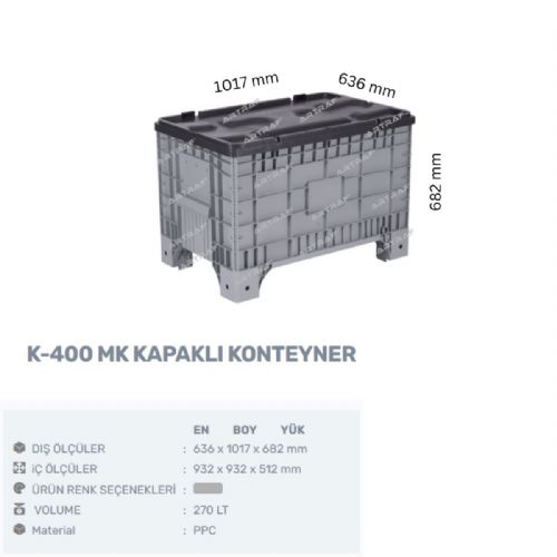 K-400-MK - PLASTİK KAPALI KONTEYNER KASA