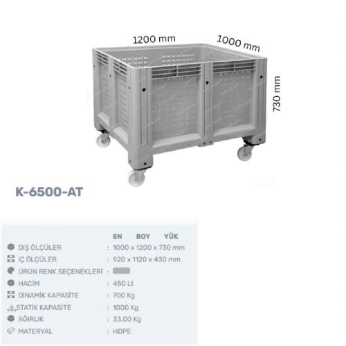 K-6500-AT - PLASTİK DELİKLİ VE TEKERLEKLİ KASA