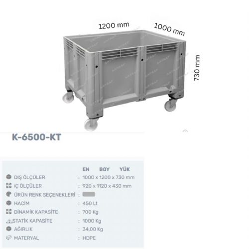 K-6500-KT - PLASTİK KAPALI VE TELERLEKLİ KASA