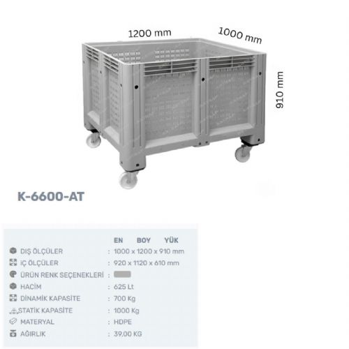 K-6600-AT - PLASTİK DELİKLİ VE TEKERLEKLİ KASA