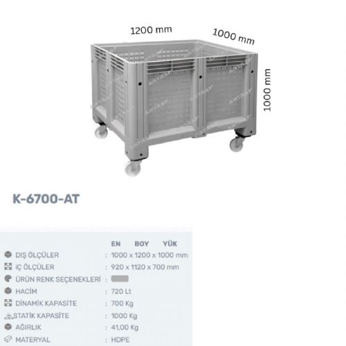 K-6700-AT - PLASTİK DELİKLİ VE TEKERLEKLİ KASA