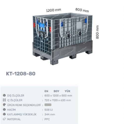 KT-1208-80 PLASTİK KATLANIR KONTEYNER KASA