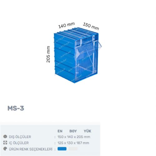 MS-3 PLASTİK ÖNE YATAR ÇEKMECELİ KUTU